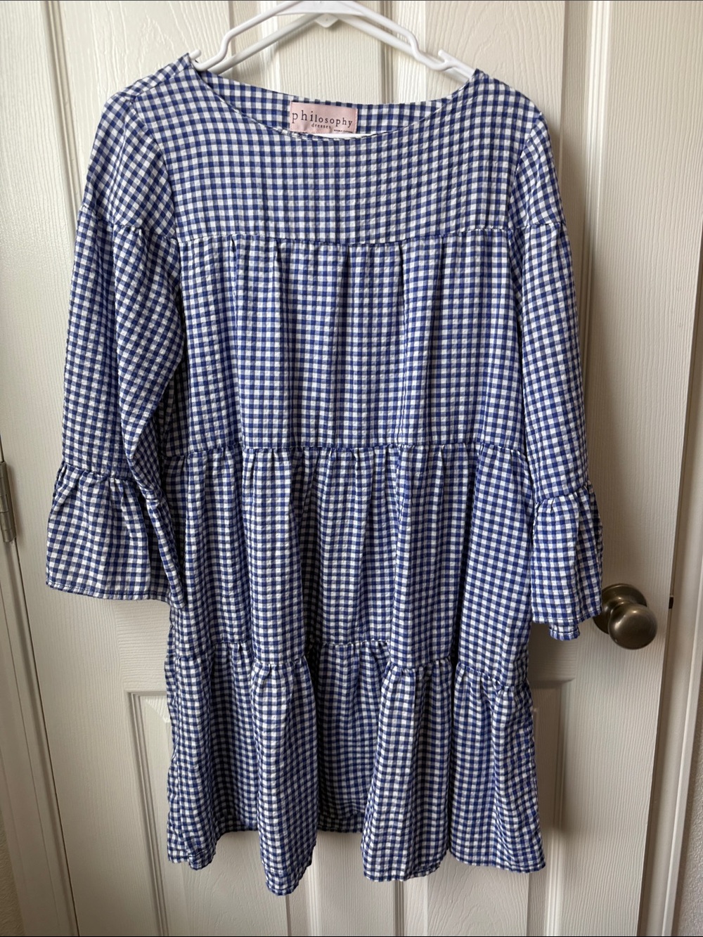 Philosophy Blue and White Gingham Tiered Dress